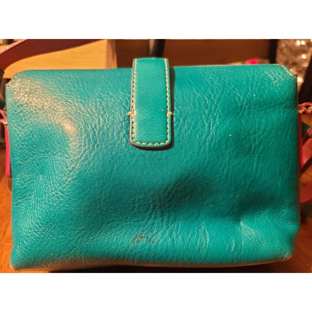 Dooney & Bourke Vintage Heart Flap Crossbody Turquois Pink Leather Small - Picture 6 of 10